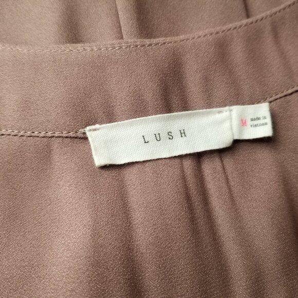 Lush Chiffon V Neck Roll Tab 3/4 Sleeve Mauve Blouse Ladies Size Medium - Picture 9 of 9